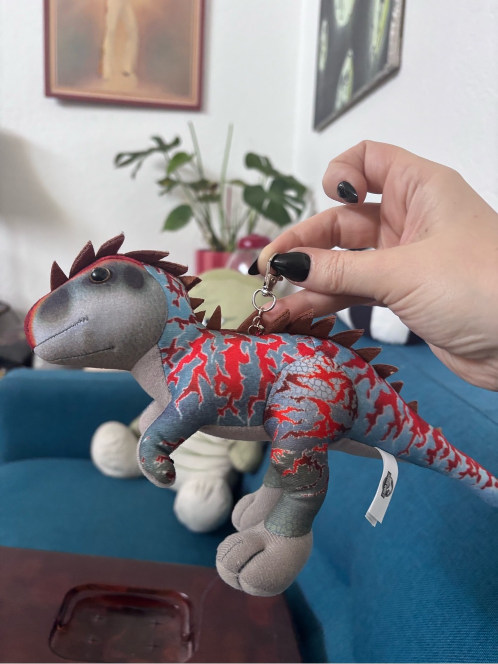Blue and Red Dinosaur Plush Keychain